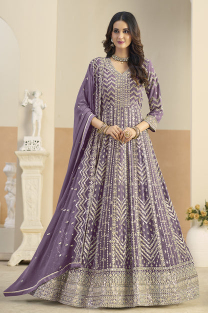 Stylish Anarkali gown in lavender front view