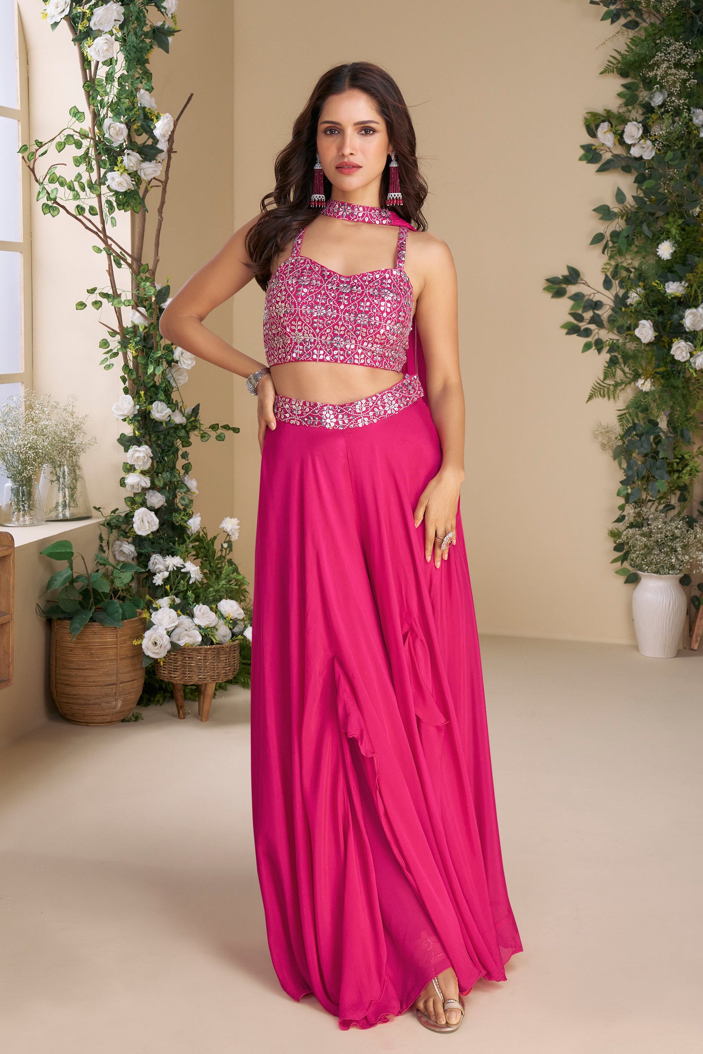 Designer Pink Sequin Embroidery Wedding Palazzo Suit By Seyuri - Indian Wear USA
