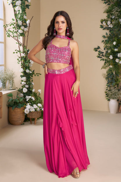 Designer Pink Sequin Embroidery Wedding Palazzo Suit By Seyuri - Indian Wear USA
