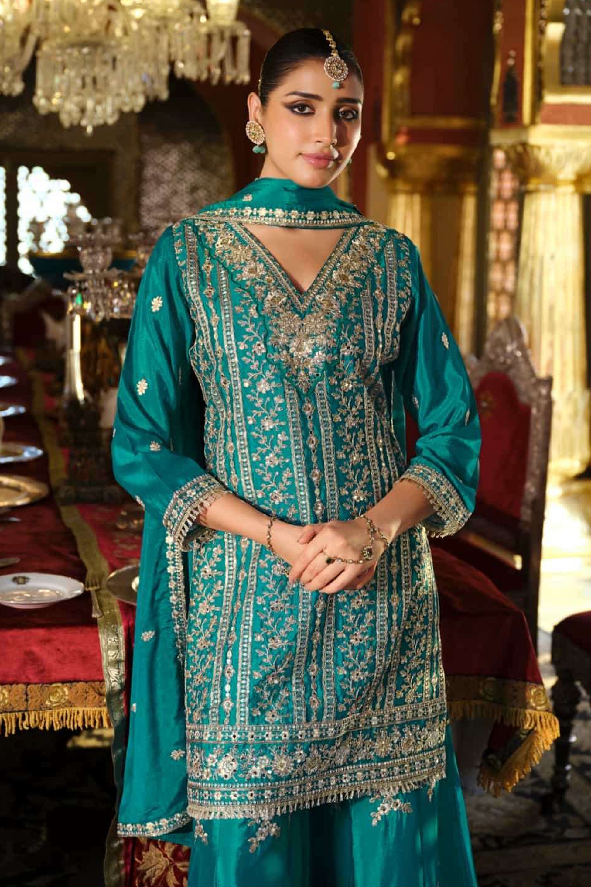 Punjabi sharara suits with detailed embroidery