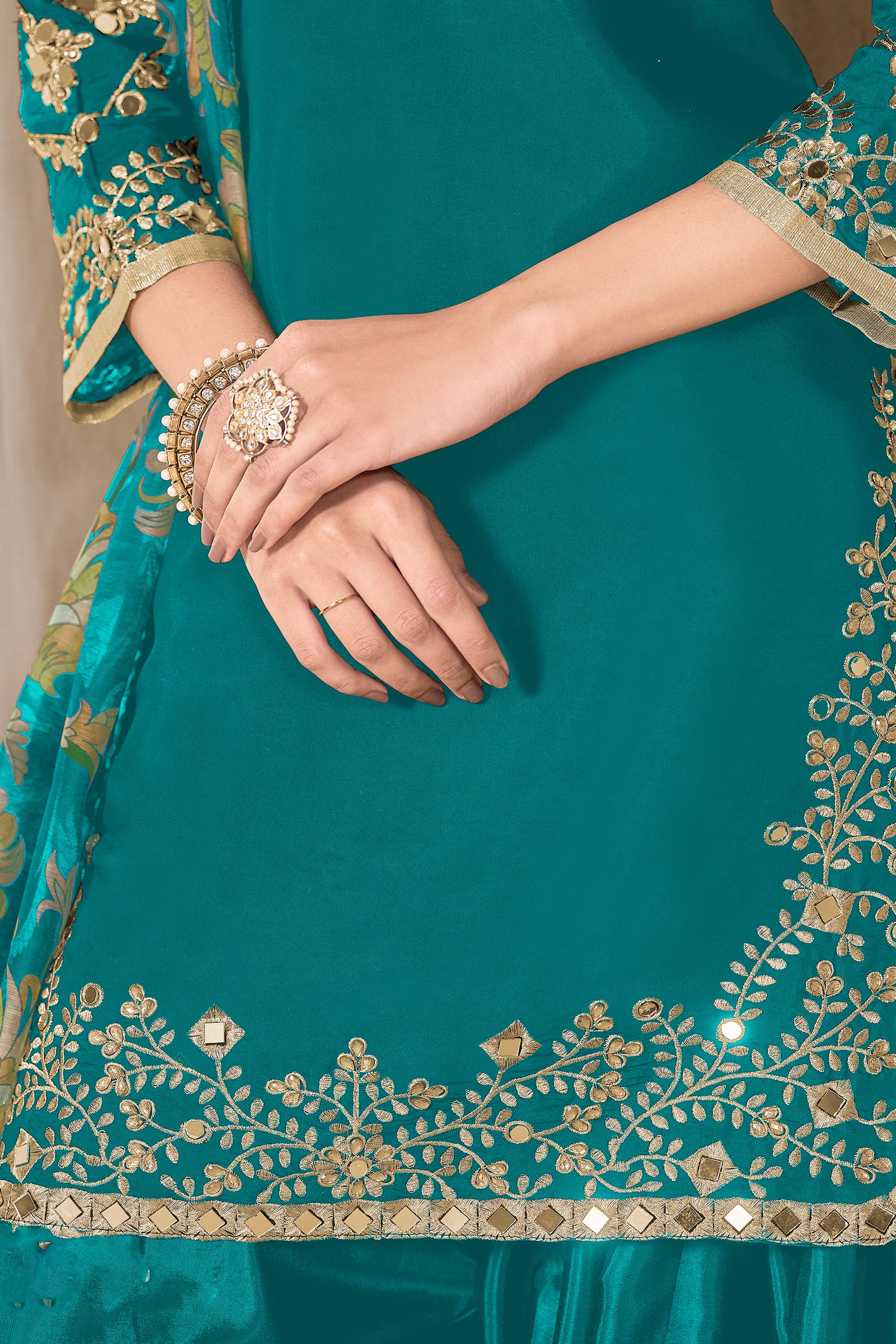 Punjabi style patiala suit in soft teal blue