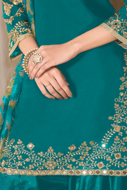 Punjabi style patiala suit in soft teal blue