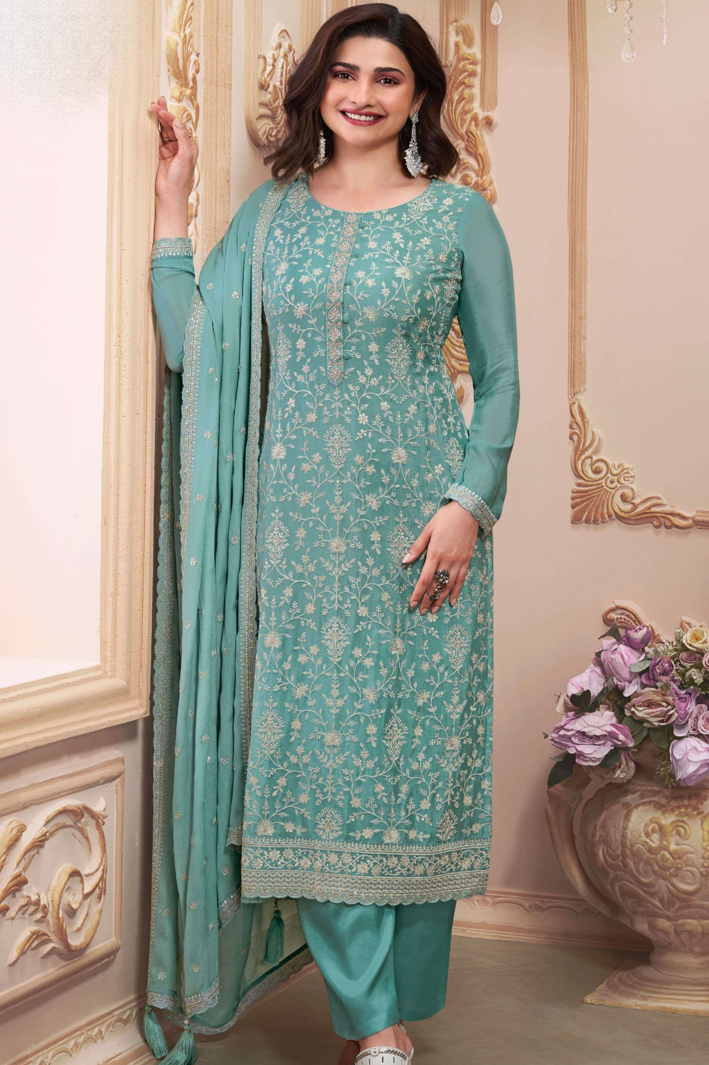 Teal Blue wedding suit women front view salwar kameez