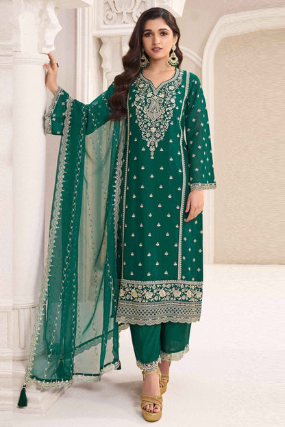 Teal green pakistani kameez salwar set front view