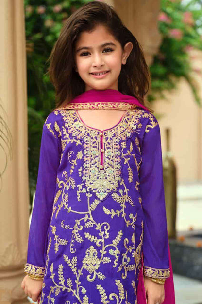 Purple Kids Salwar Kameez Palazzo Suit Festive Wear