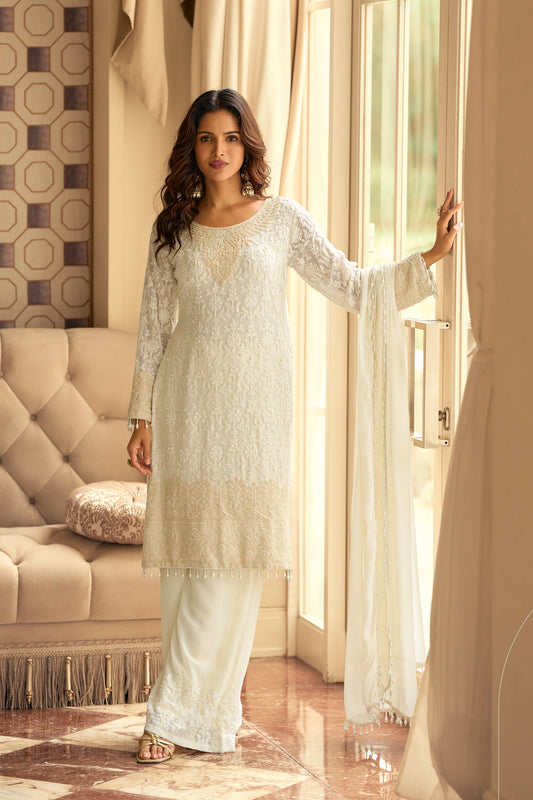 Elegant White Georgette Salwar Kameez for Women