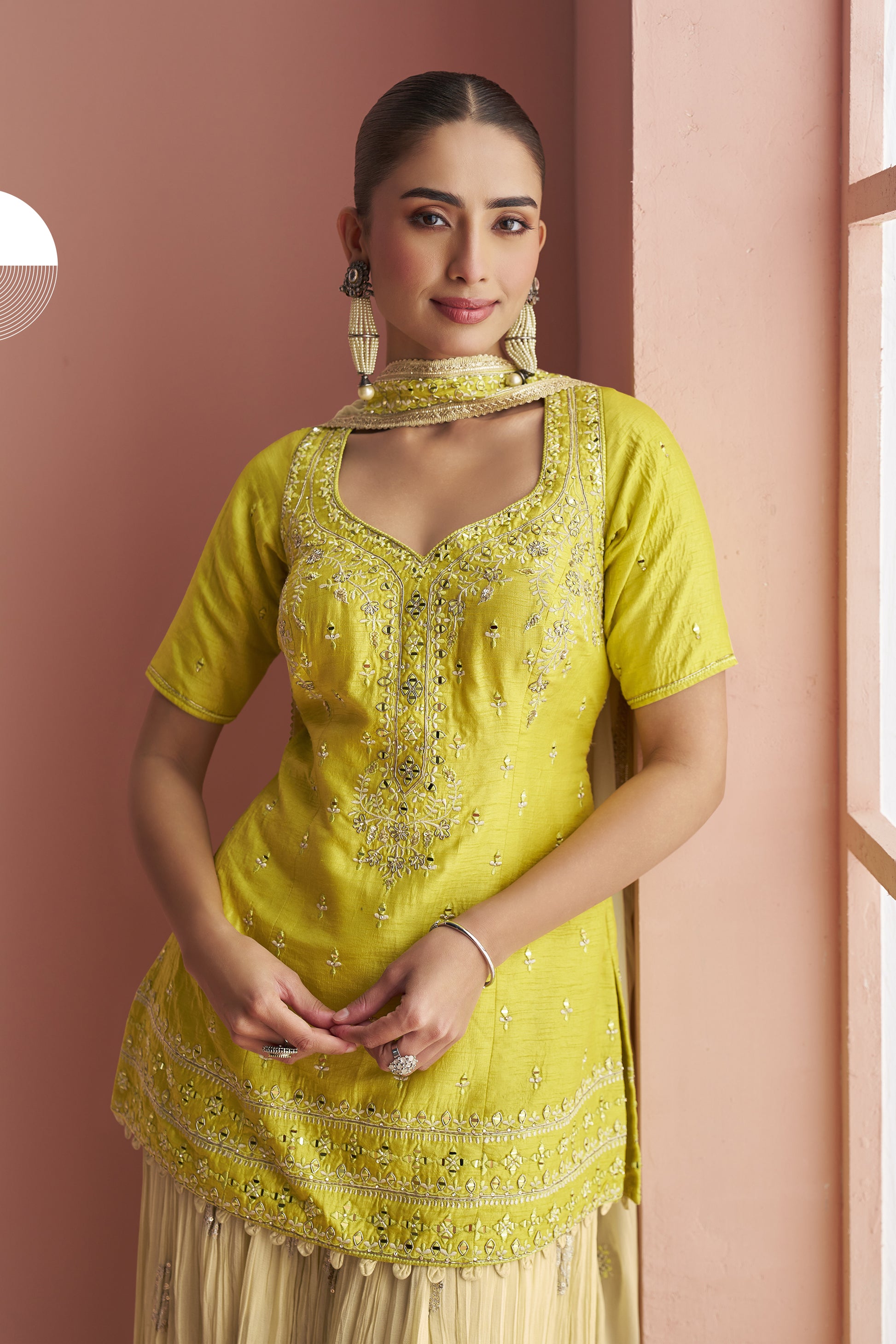 Traditional Wear Light Yellow color plazzo with Embroidered Work Dupatta