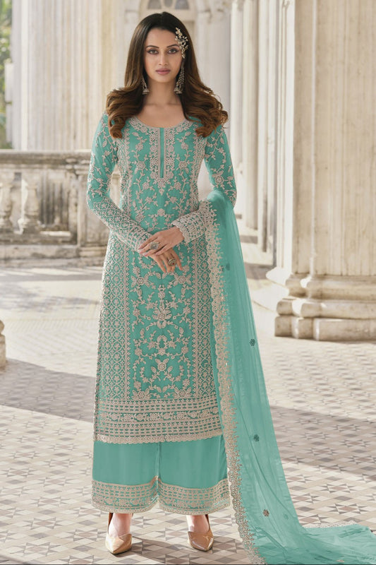 Sky Blue Embroidered Traditional Outfit 