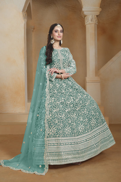 Designer Wear Anarkali Stitched Embroidery Worked Gown for USA Women's