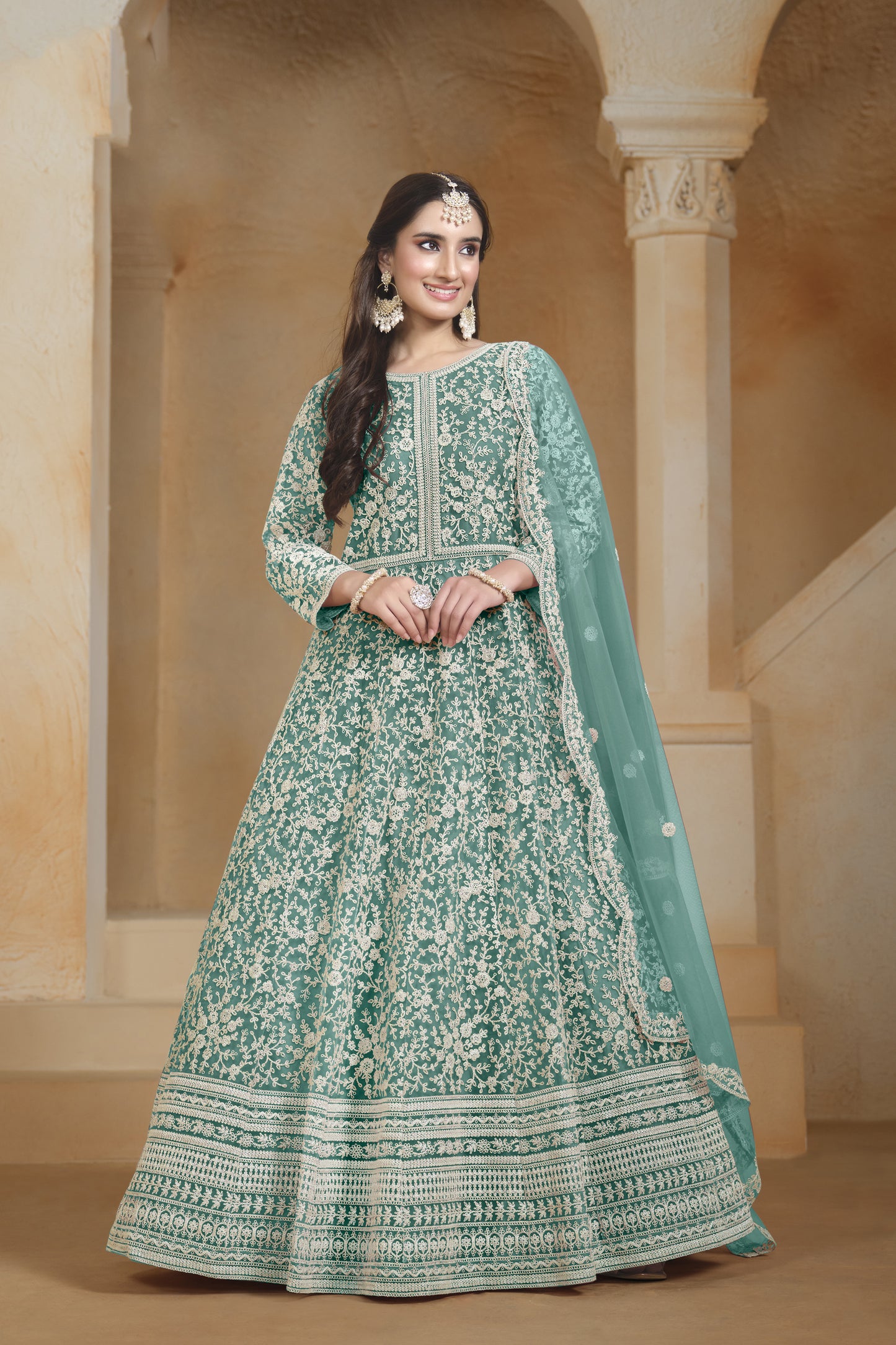 Designer Wear Anarkali Stitched Embroidery Worked Gown for USA Women's