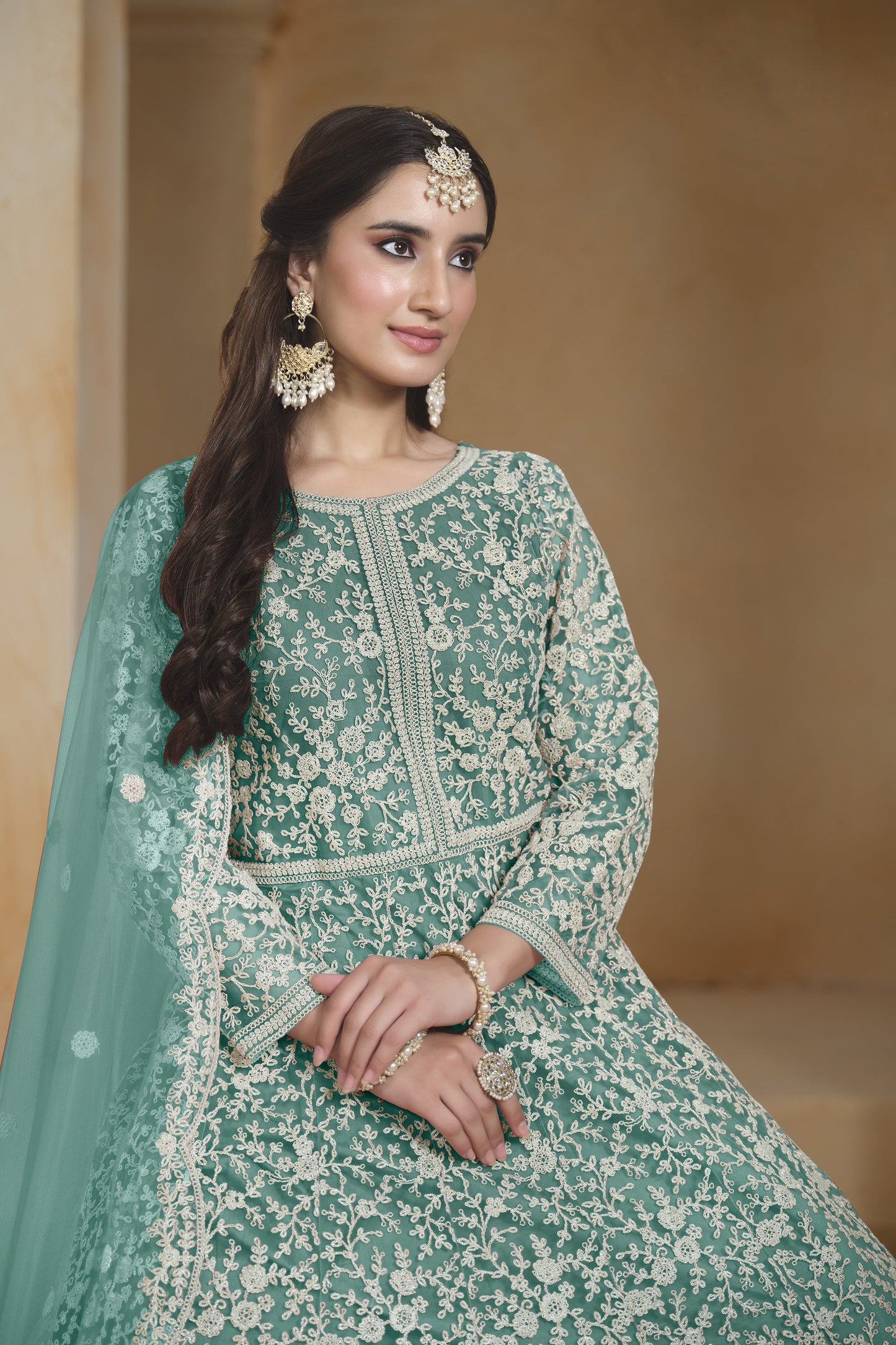 Designer Wear Anarkali Stitched Embroidery Worked Gown for USA Women's