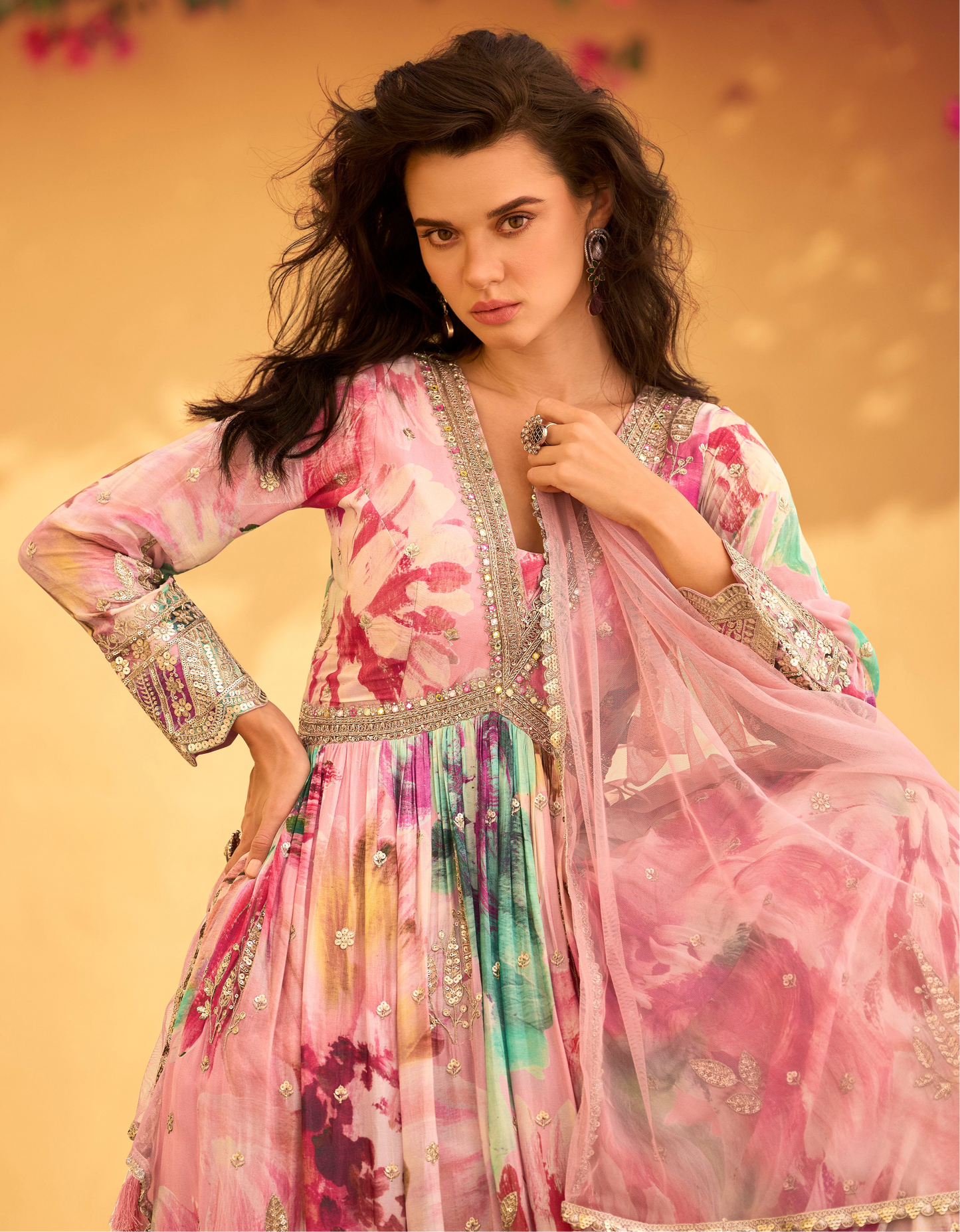Pink Long Anarkali Gown Traditional Wear Indian Dresses
