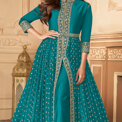 Plus Size Anarkali Gown Real Georgette With Embroidered Worked Dupatta Suit