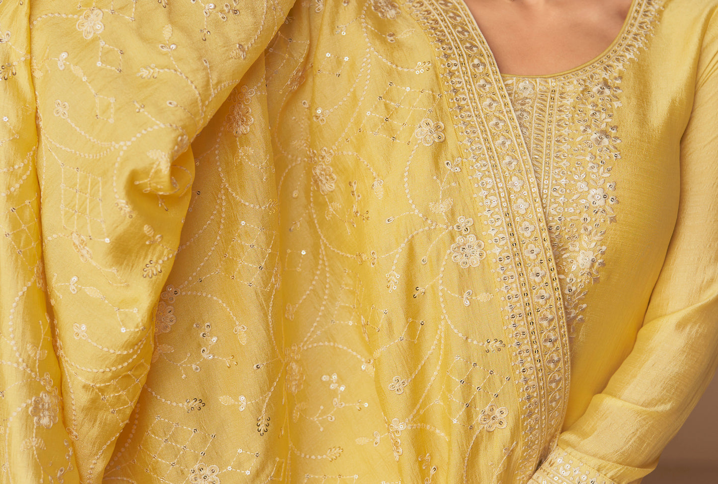 Embroidered neckline detail on salwar kameez