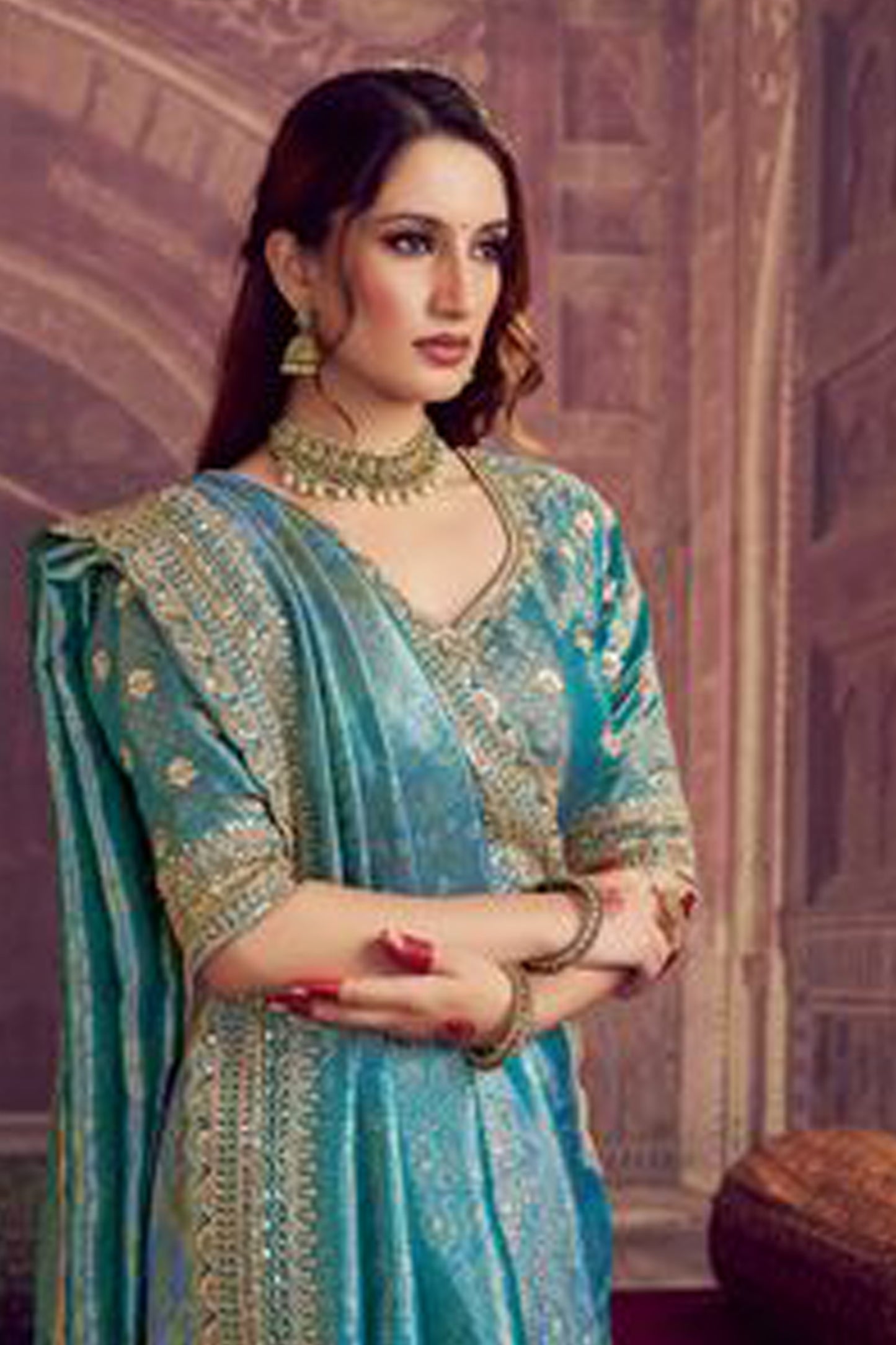 Elegant Silk Kanjivaram Saree With Sequence Work - Traditional Indian Bridal Wear