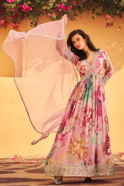 Pink Long Anarkali Gown Traditional Wear Indian Dresses