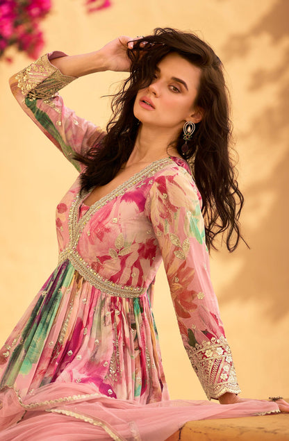 Pink Long Anarkali Gown Traditional Wear Indian Dresses