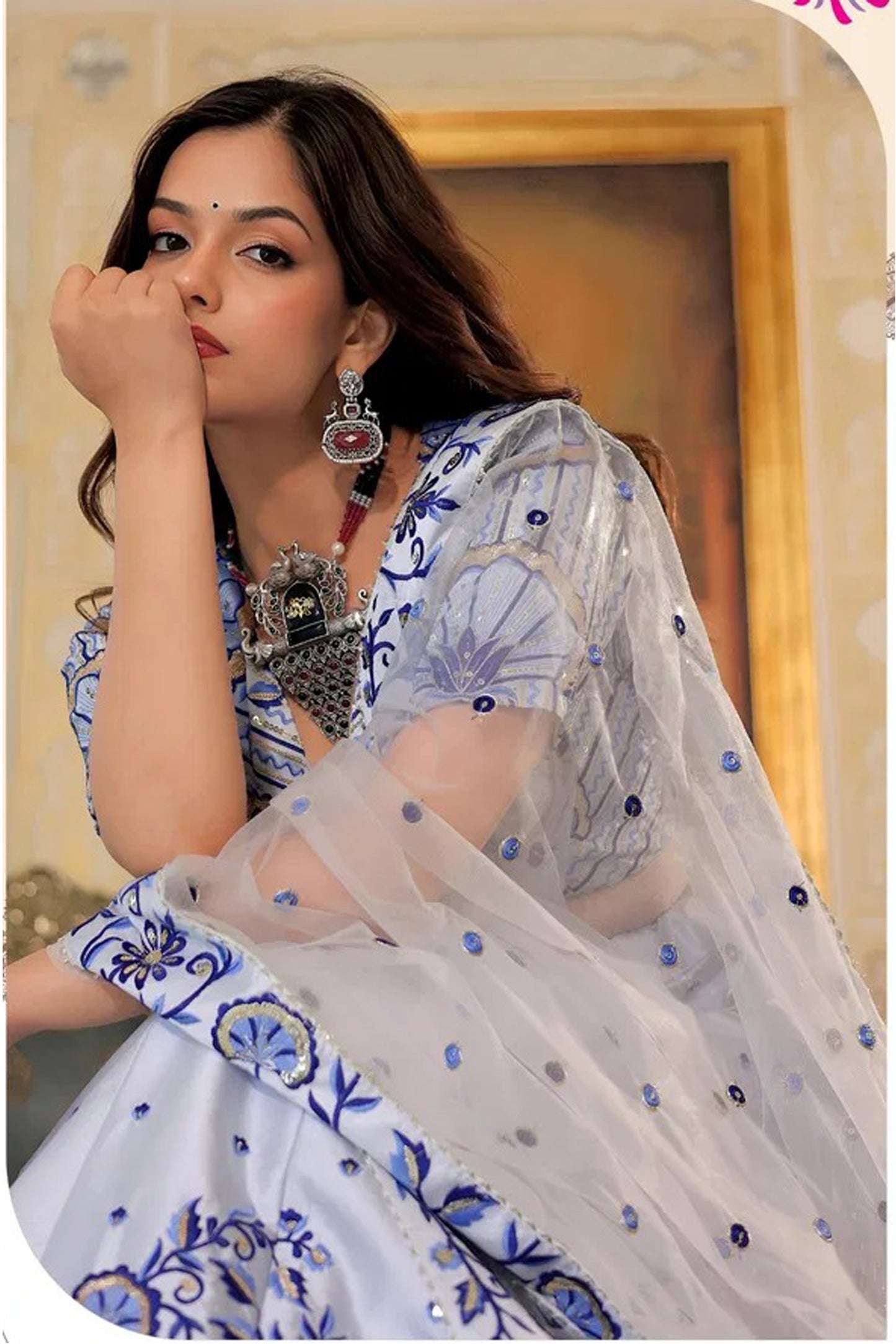 White Lehenga Choli With Thread & Sequins Embroidery