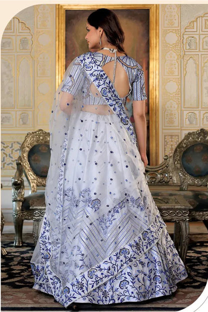 White Lehenga Choli With Thread & Sequins Embroidery