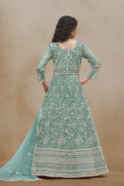 Designer Wear Anarkali Stitched Embroidery Worked Gown for USA Women's