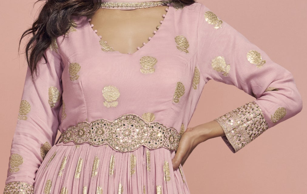 Pink Anarkali Gown Viscos Jacquard Silk With Silk Dupatta Dresses