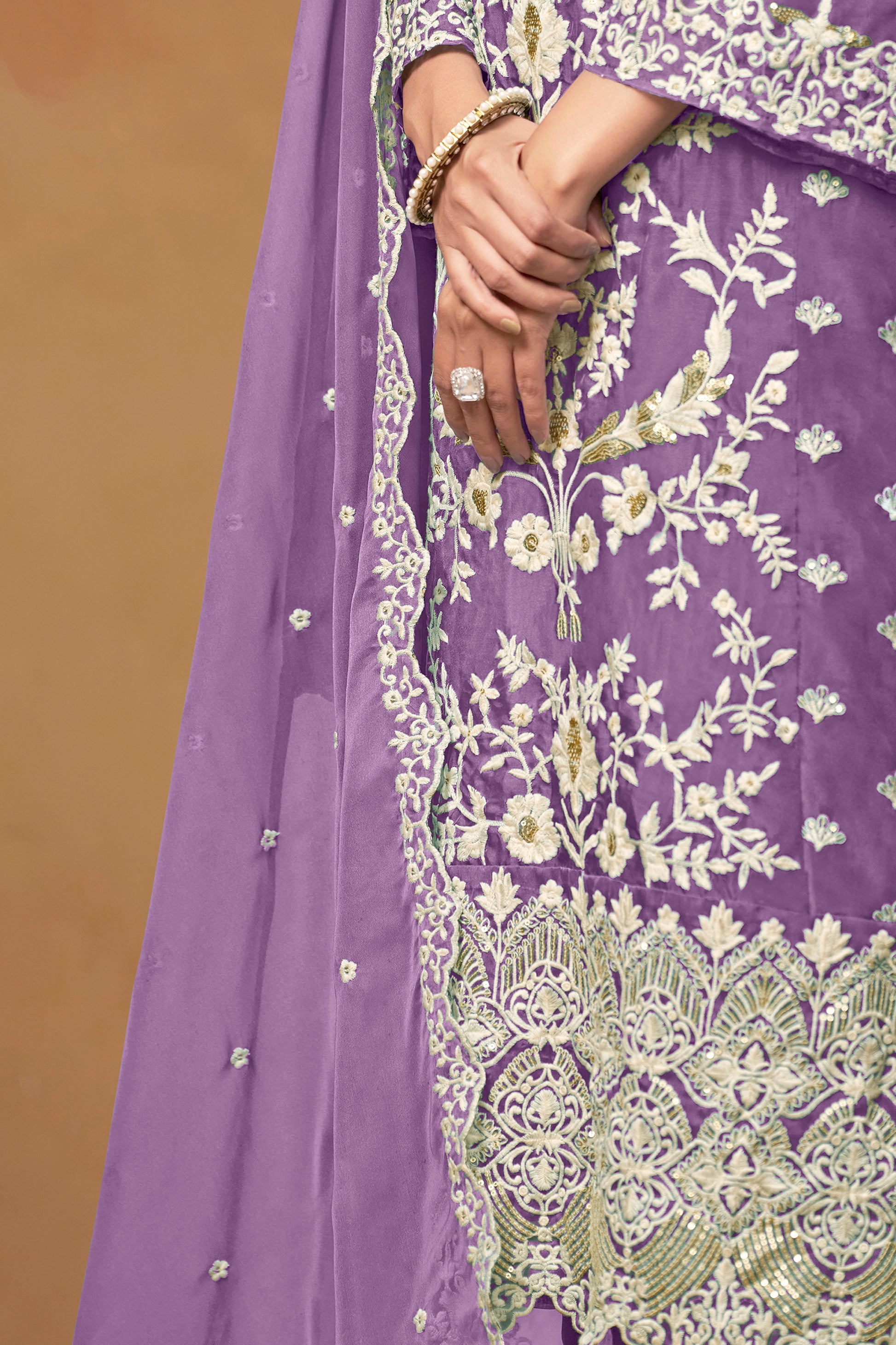 Lavender Organza Salwar Kameez Suit With Matching Dupatta For Weddings And Functions