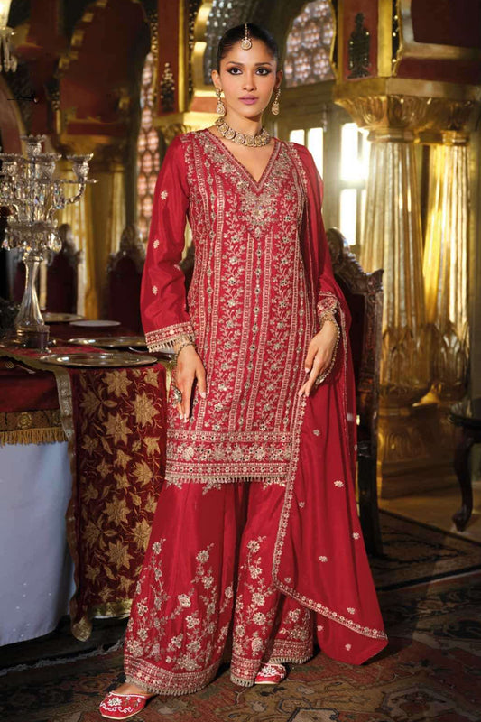 heavy chinon silk sharara with detailed embroidery
