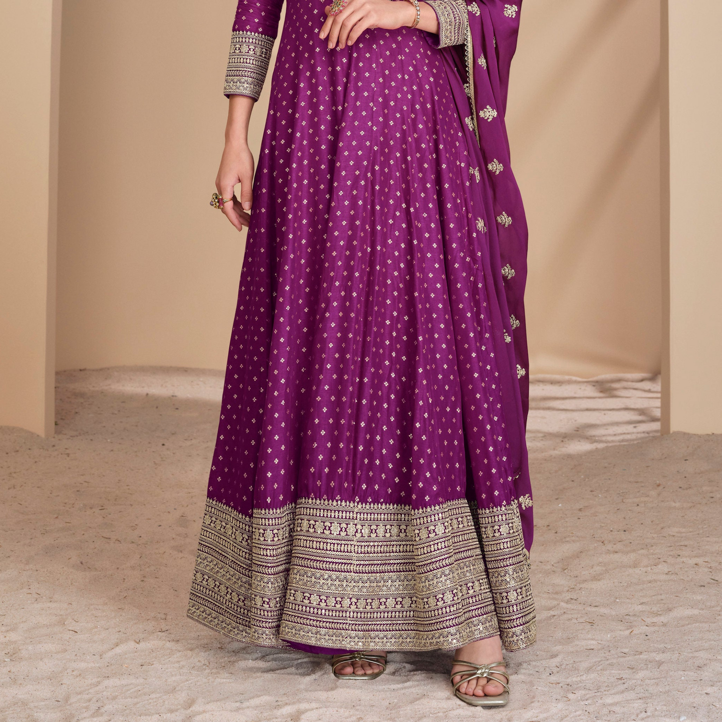 Wine Anarkali Gown Ethnic Party Wear Embroidery Worked Dupatta Suit