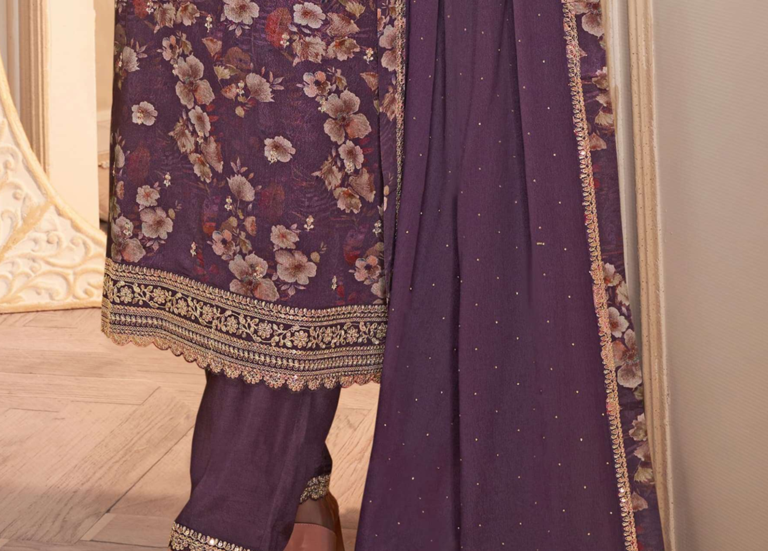 Full outfit view of lavender salwar kameez for festive wear