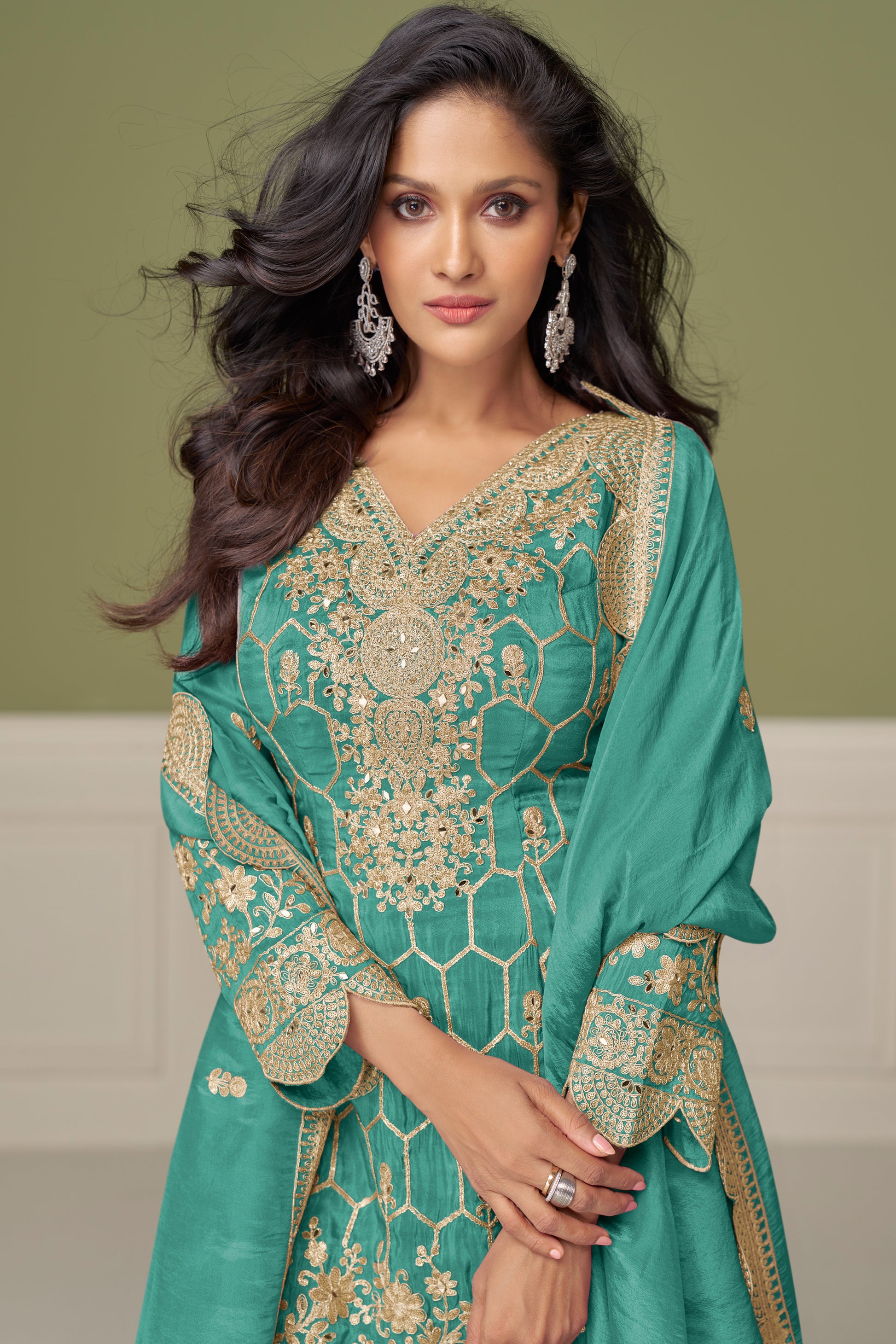 Sharara suit showcasing detailed embroidery work