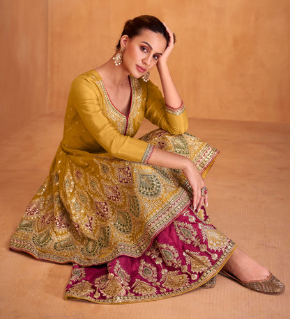 Eid Party Wear Yellow Salwar Suit With Dupatta 