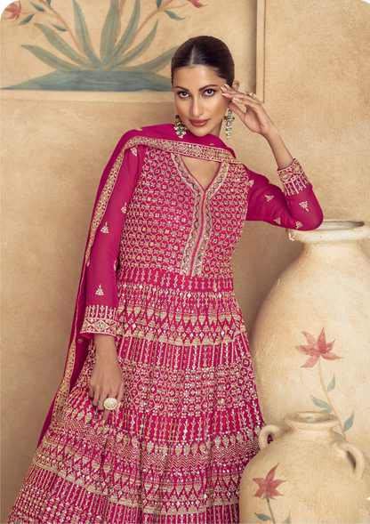 Pink Anarkali Dress Heavy Embroidery Worked Dupatta Suit for Women's