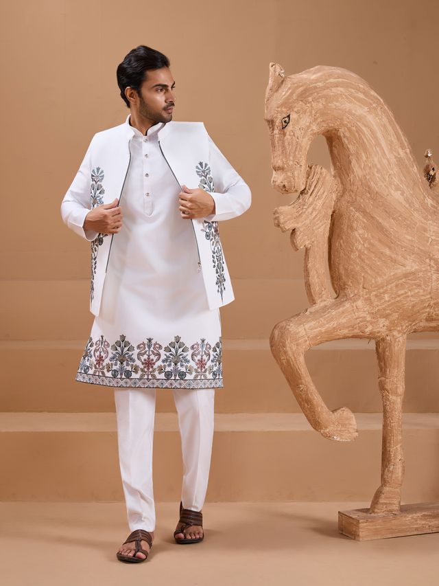 men’s white kurta pajama traditional styling
