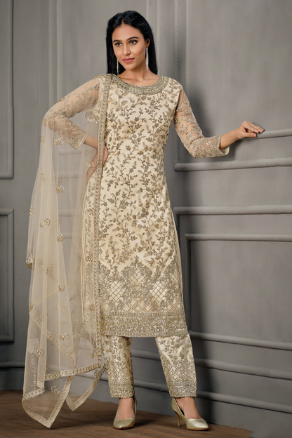 off-white wedding salwar front view with satin finish