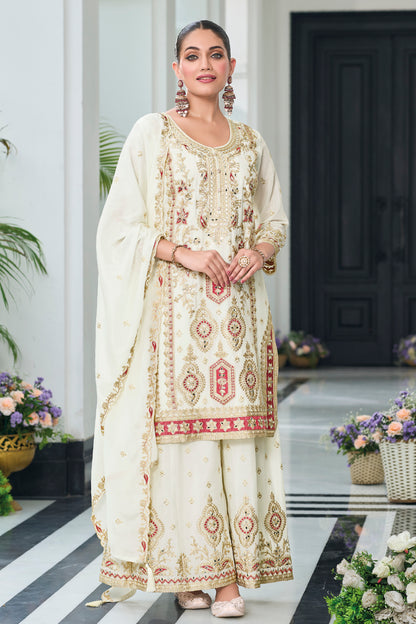 White Palazzo Suit With Heavy Embroidery For Pakistani Weddings - USA