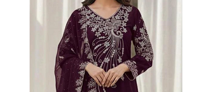 Hevay Georgette Wine palazzo ensemble with decorative detailing