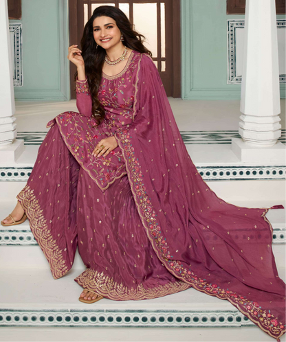 Ready To Wear Pink Palazzo Salwar Kameez For Mehendi And Sangeet Functions