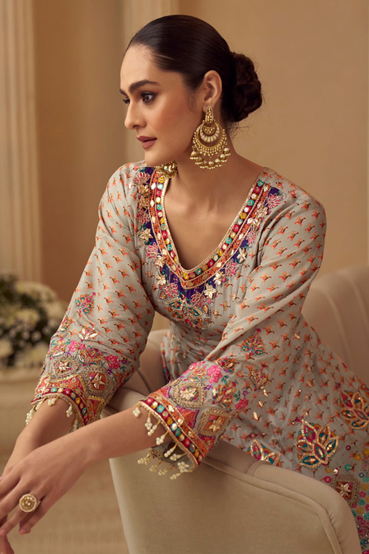 Women Ethnic Style Wedding Palazzo Suit 