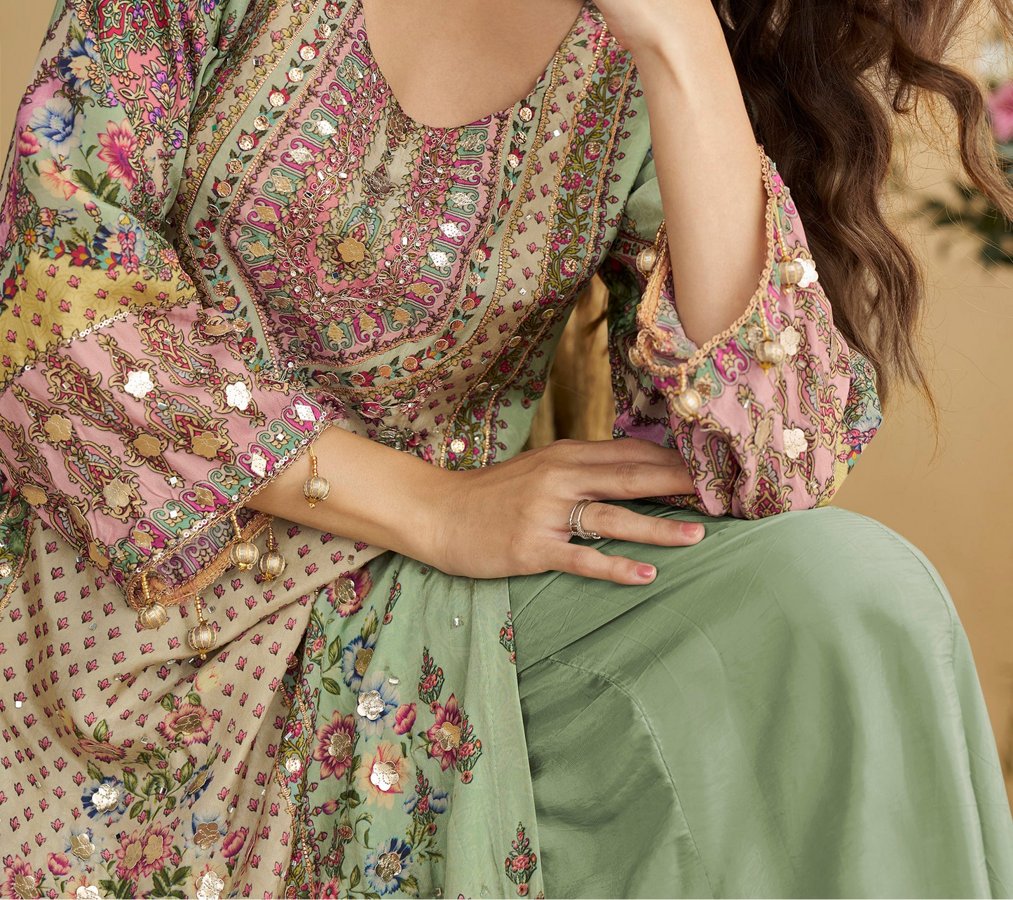 Ethnic Style Pistachio Green Palazzo Suit for Women