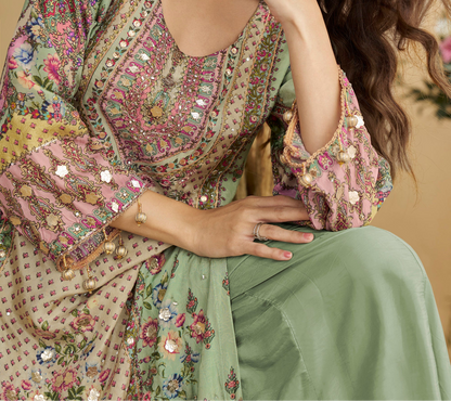 Ethnic Style Pistachio Green Palazzo Suit for Women