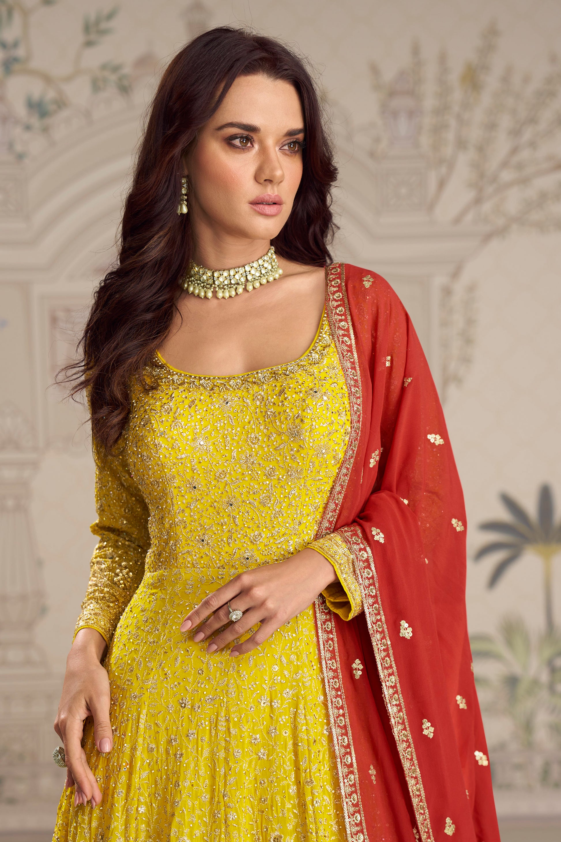 Royal Yellow Anarkali Gown with Heavy Embroidery Party, Wedding, and Festival Wear Gown