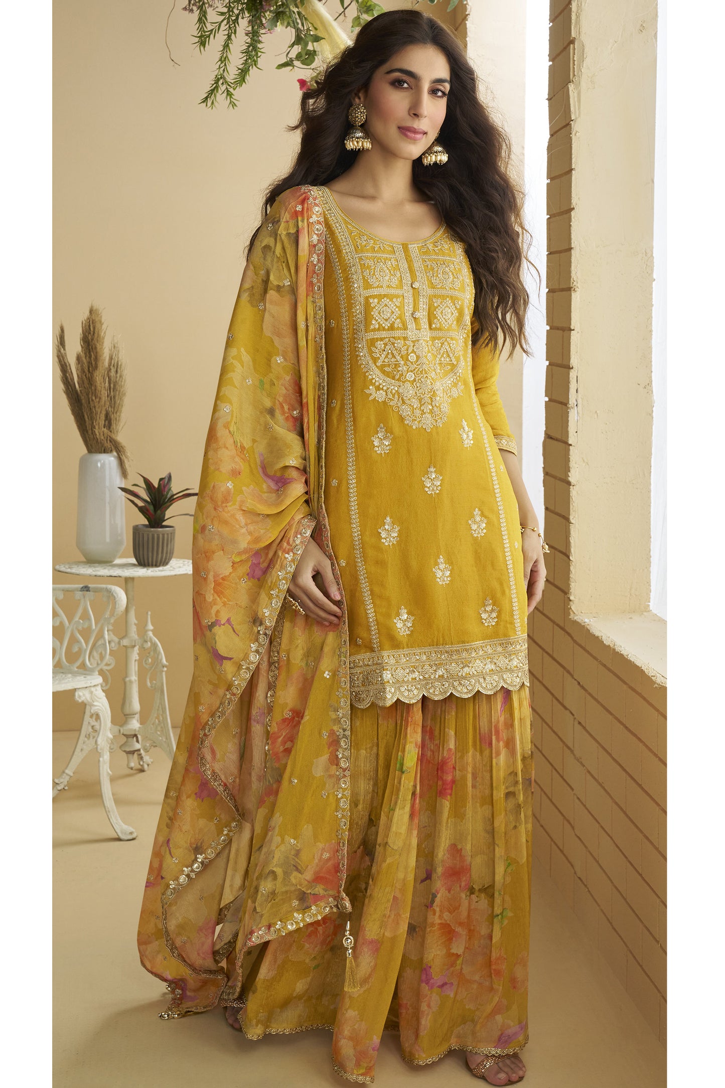 Embroidered Designer Palazzo Suit For Haldi Function  