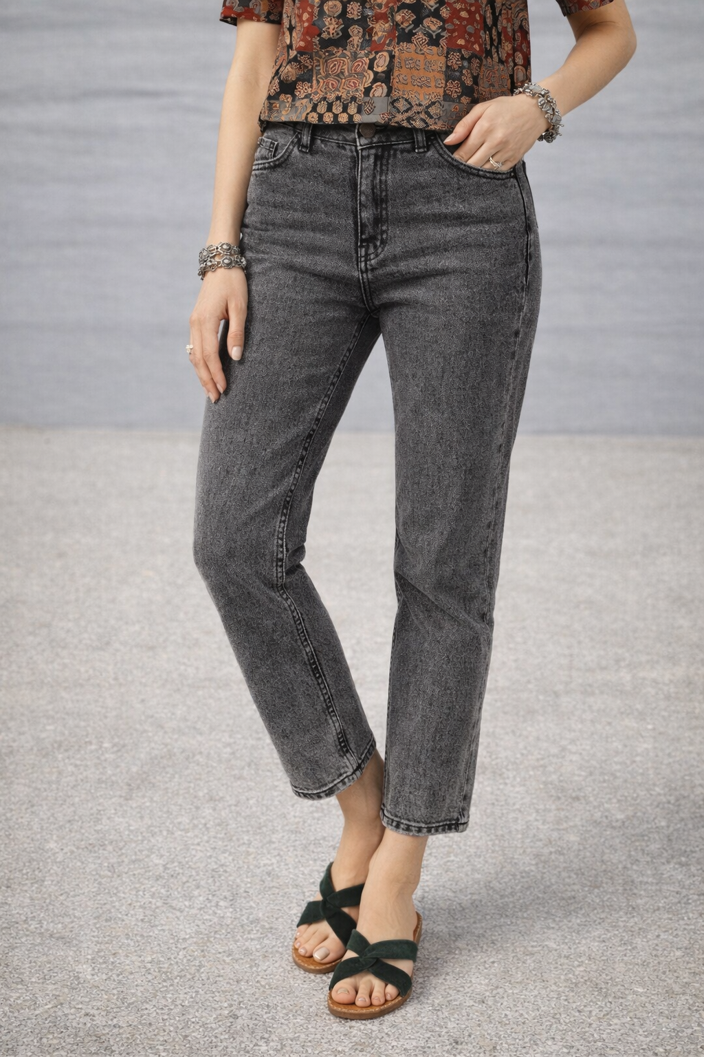 close-up of cotton blend fabric texture on multicolor top