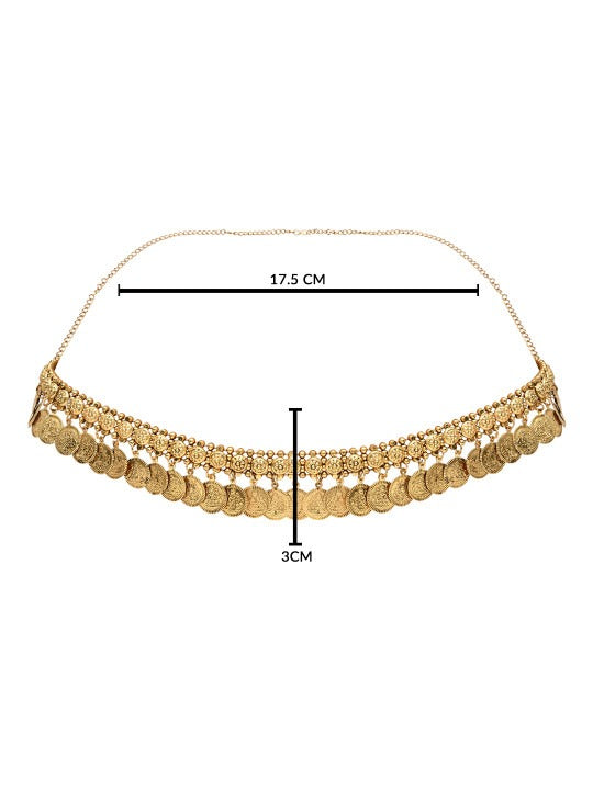 detailed view of coin charms on gold-tone chain