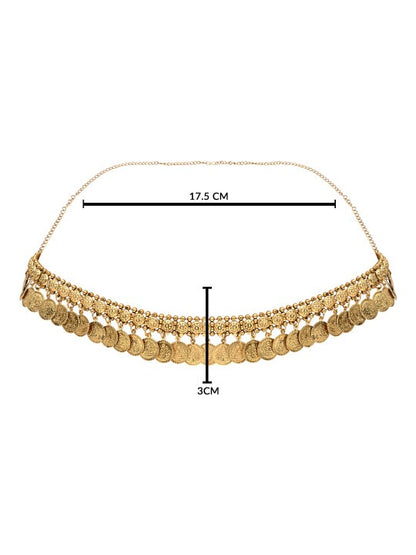 detailed view of coin charms on gold-tone chain