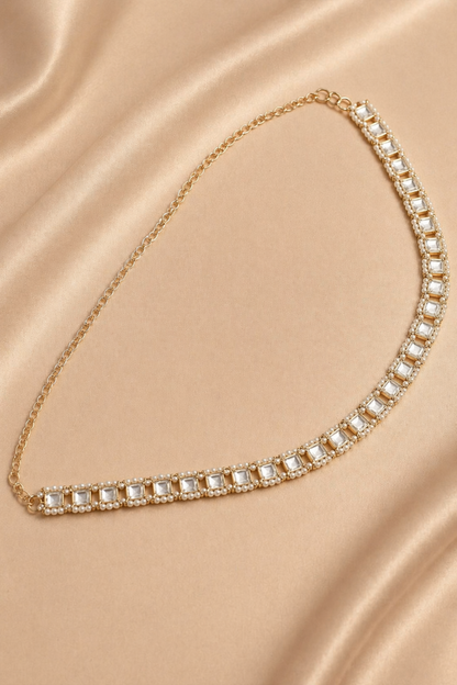 detailed view of pearl-accented crystal waist chain