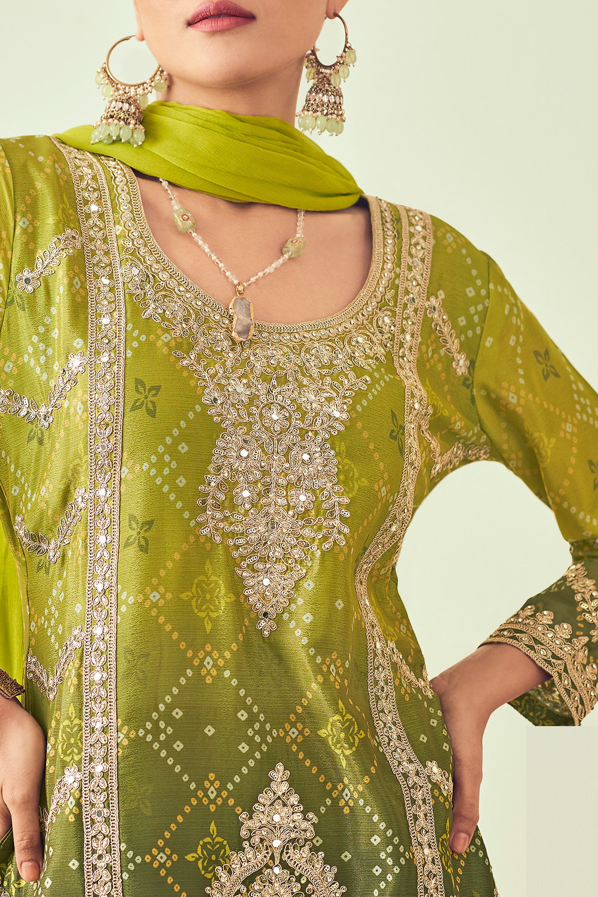Indian Wedding-Reception Special Reay To Wear Green Color  Plazzo Dress Live In USA