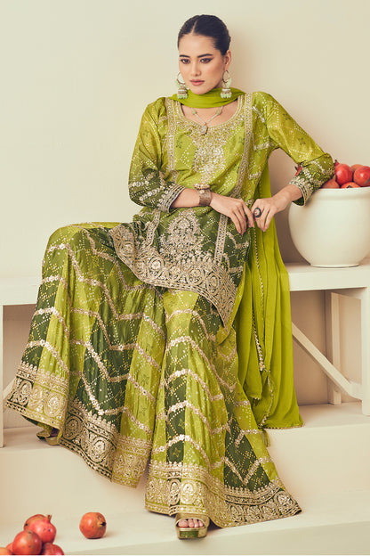 Indian Wedding-Reception Special Reay To Wear Green Color  Plazzo Dress Live In USA