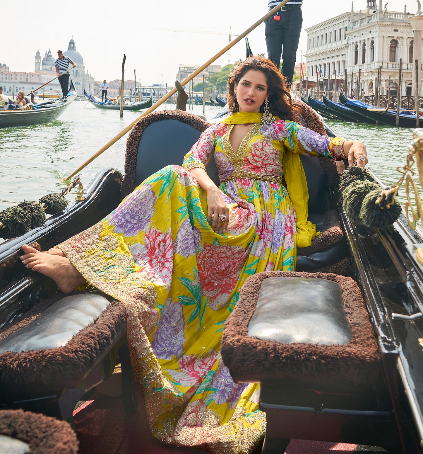 Elegant yellow anarkali dress for events