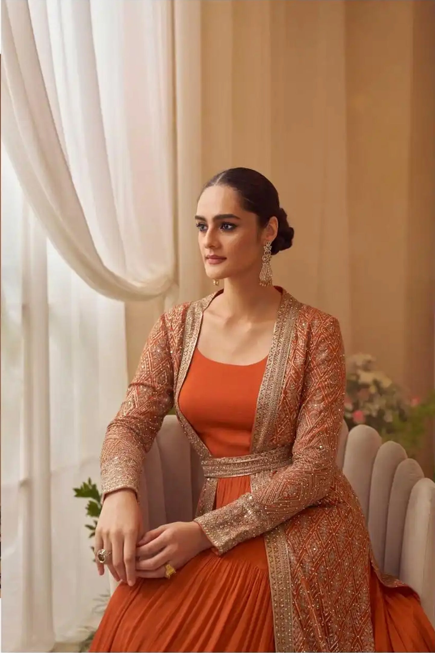 Long anarkali suit with flowing silhouette